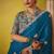 Teal pure based fancy fabric embroidery saree