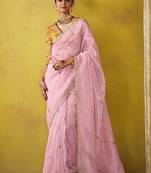 Baby pink pure based fancy fabric embroidery saree