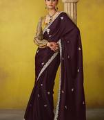 Wine pure based fancy fabric embroidery saree