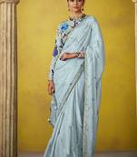 Sky blue pure based fancy fabric embroidery saree