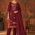 Maroon floral embroidery cotton straight kurta with trousers & dupatta