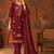 Maroon floral embroidery cotton straight kurta with trousers & dupatta