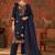 Blue floral embroidery cotton straight kurta with trousers & dupatta