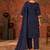 Blue floral embroidery cotton straight kurta with trousers & dupatta