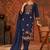 Blue floral embroidery cotton straight kurta with trousers & dupatta