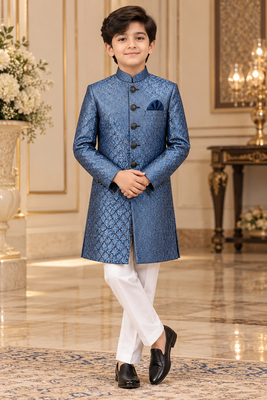 Turquoise sherwani for children boy's ethnic wear 1