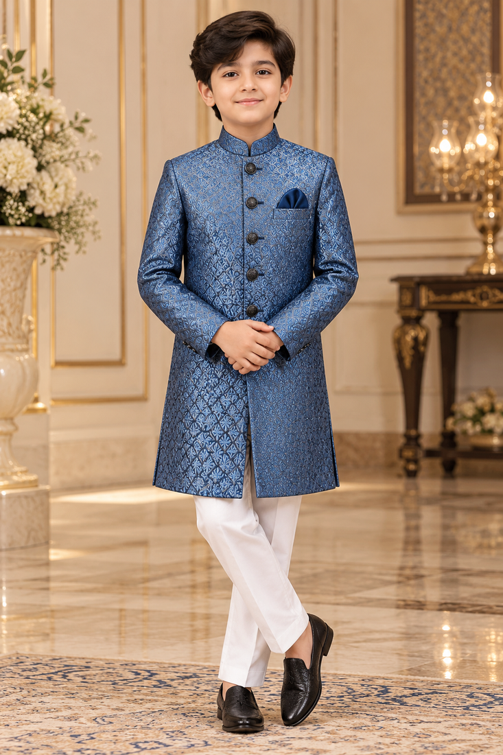 Turquoise sherwani for children boy's ethnic wear