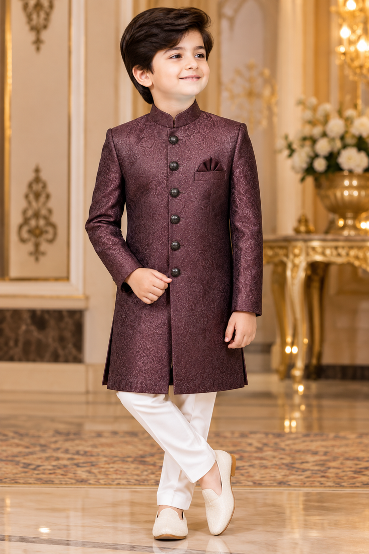 Wine sherwani for children boy's ethnic wear
