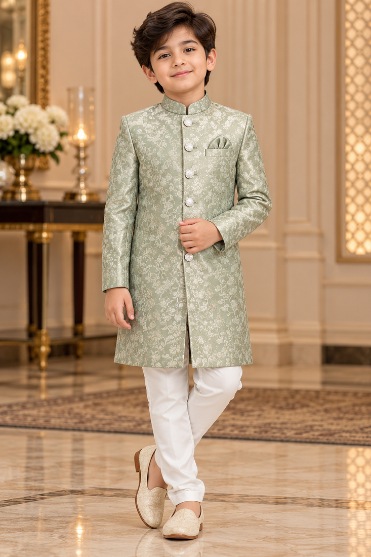 Pista green sherwani for children boy's ethnic wear