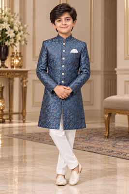 Turquoise sherwani for children boy's ethnic wear 1
