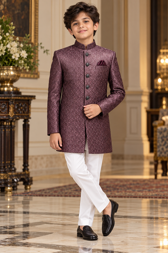 Wine sherwani for children boy's ethnic wear