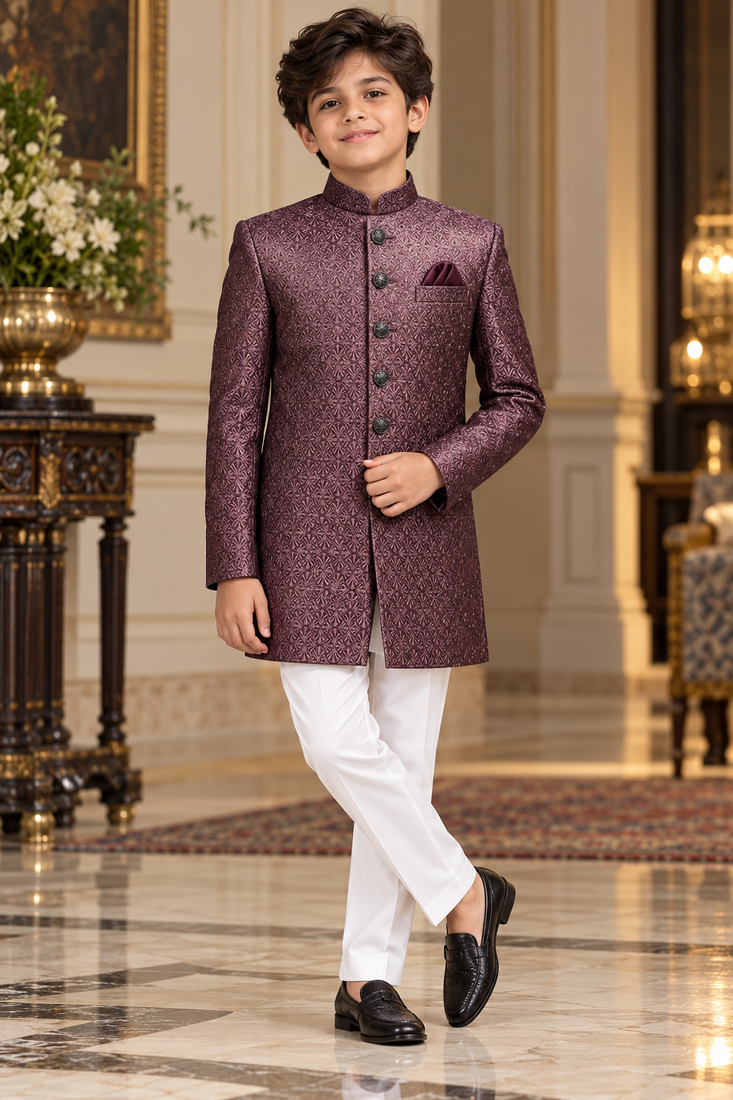 Wine sherwani for children boy's ethnic wear