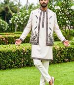 Black premium heavy lachka 3-piece indo-western designer party wear set with intricate embroidery & handwork