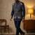 Navy blue premium heavy lachka 3-piece indo-western designer party wear set with intricate embroidery