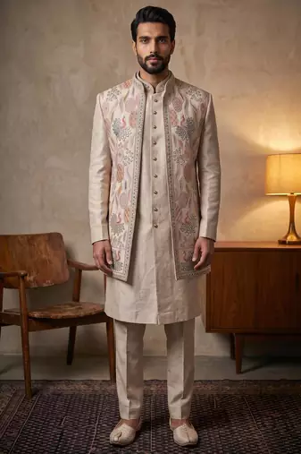 Wine premium heavy lachka 3-piece indo-western designer party wear set with intricate embroidery & handwork