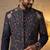 Navy blue premium heavy lachka 3-piece indo-western designer party wear set with intricate embroidery