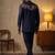 Navy blue premium heavy lachka 3-piece indo-western designer party wear set with intricate embroidery