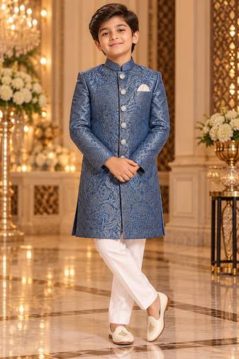 Turquoise sherwani for children boy's ethnic wear