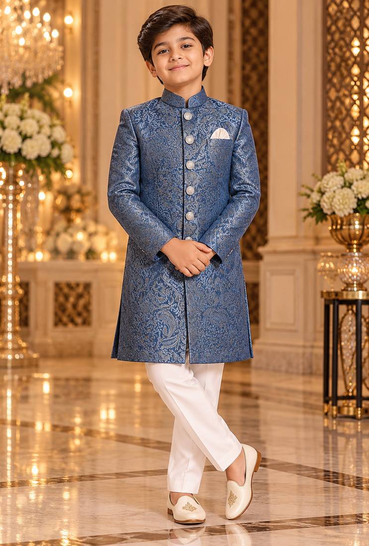 Turquoise sherwani for children boy's ethnic wear