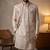 Cream premium linen 3-piece indo-western designer party wear set with intricate embroidery & handwork