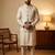 Cream designer linen modi jacket – digital printed with intricate handwork