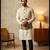 Cream designer linen modi jacket – digital printed with intricate handwork