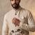 Cream designer linen modi jacket – digital printed with intricate handwork
