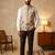 Cream designer linen modi jacket – digital printed with intricate handwork