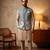 Grey designer linen modi jacket – digital printed with intricate handwork