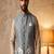 Grey designer linen modi jacket – digital printed with intricate handwork