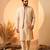 Luxury cream embroidered linen koti, kurta & pant set – premium 3-piece designer party wear ensemble