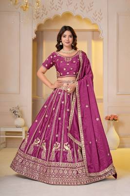 REAGL PINK CHINON SILK PARTY WEAR EMBROIDERY LEHENGA CHOLI  1