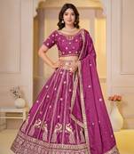 REAGL PINK CHINON SILK PARTY WEAR EMBROIDERY LEHENGA CHOLI 