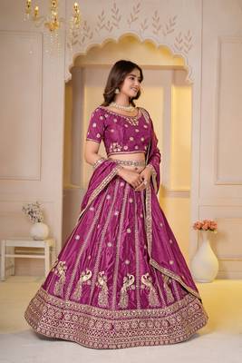 REAGL PINK CHINON SILK PARTY WEAR EMBROIDERY LEHENGA CHOLI  2