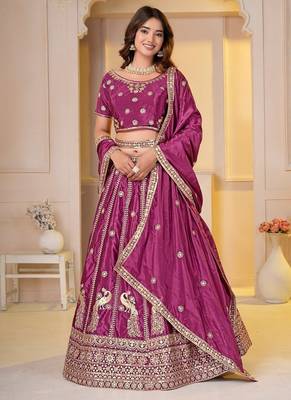 REAGL PINK CHINON SILK PARTY WEAR EMBROIDERY LEHENGA CHOLI  3