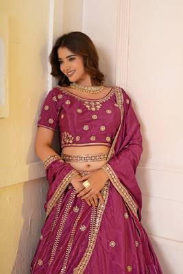 REAGL PINK CHINON SILK PARTY WEAR EMBROIDERY LEHENGA CHOLI  4