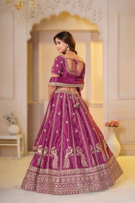 REAGL PINK CHINON SILK PARTY WEAR EMBROIDERY LEHENGA CHOLI  5