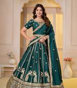 GREEN  CHINON SILK PARTY WEAR EMBROIDERY LEHENGA CHOLI 
