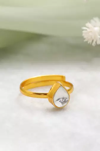 Gold plated clear white stone ring
