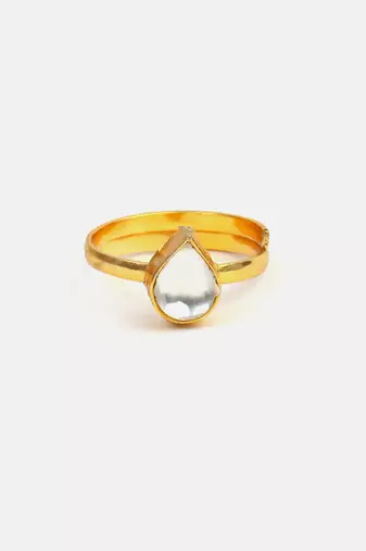 Gold plated clear white stone ring