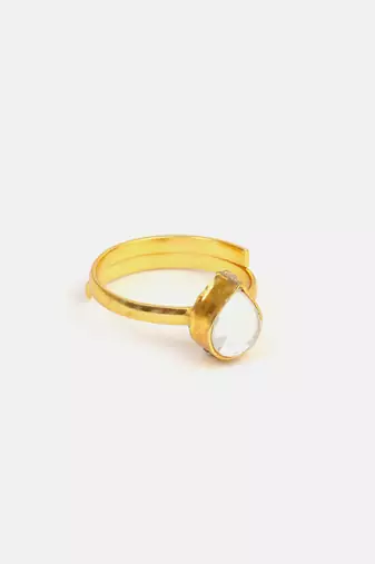 Gold plated clear white stone ring