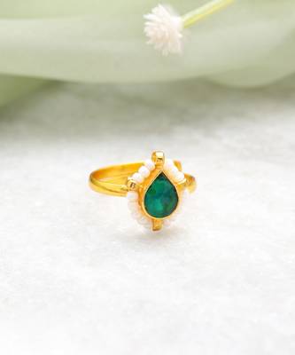 Gold plated emerald green pearl ring 2