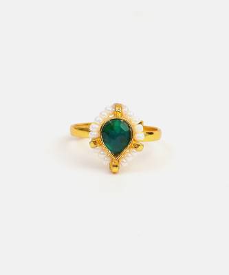 Gold plated emerald green pearl ring 3