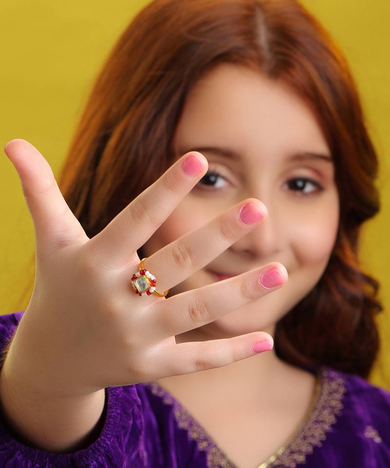 Gold plated kundan ruby red ring