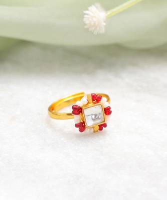 Gold plated kundan ruby red ring 2