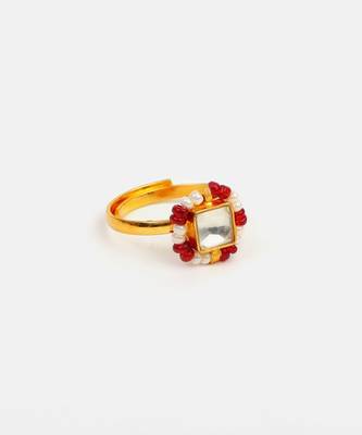 Gold plated kundan ruby red ring 4