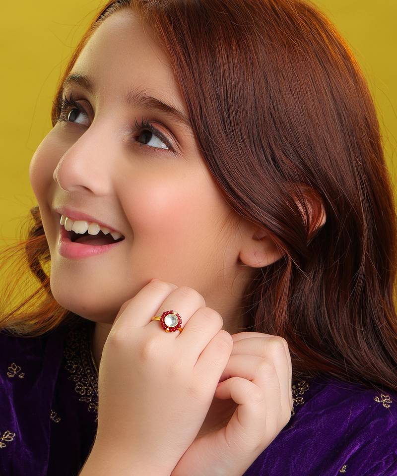 Gold plated pearl ruby red ring