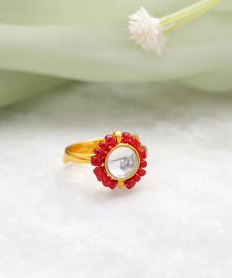 Gold plated pearl ruby red ring 2