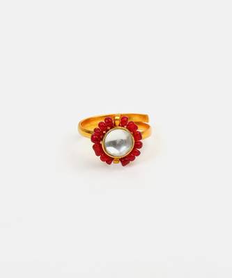 Gold plated pearl ruby red ring 3