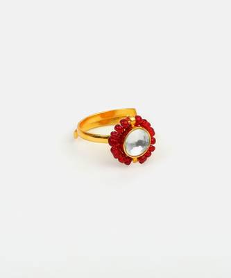 Gold plated pearl ruby red ring 4